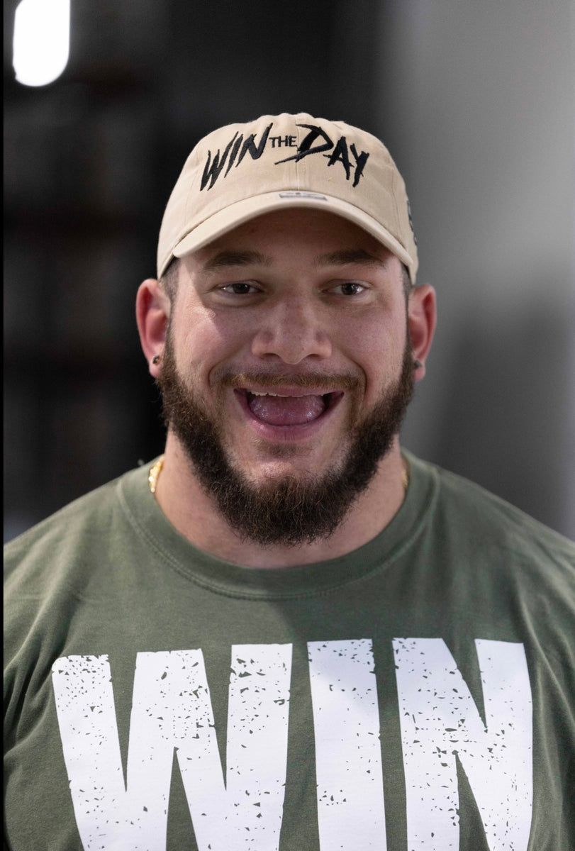 Tan WTD Hat with Black Lettering Hunter Labrada